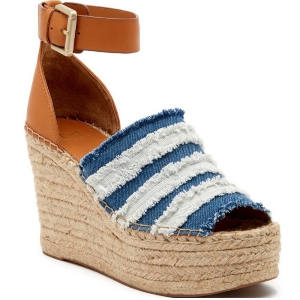 Marc Fisher Adria Denim Espadrilles Blue Tan Size 9 M - Picture 2 of 9